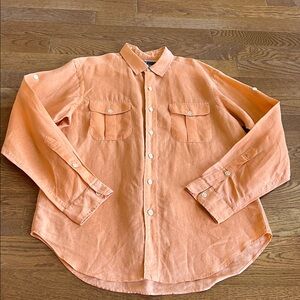 Orange Polo Ralph Lauren large linen button down long sleeve shirt